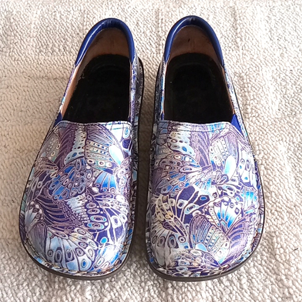 Alegria Purple Blue Butterflies Slip-On Clogs